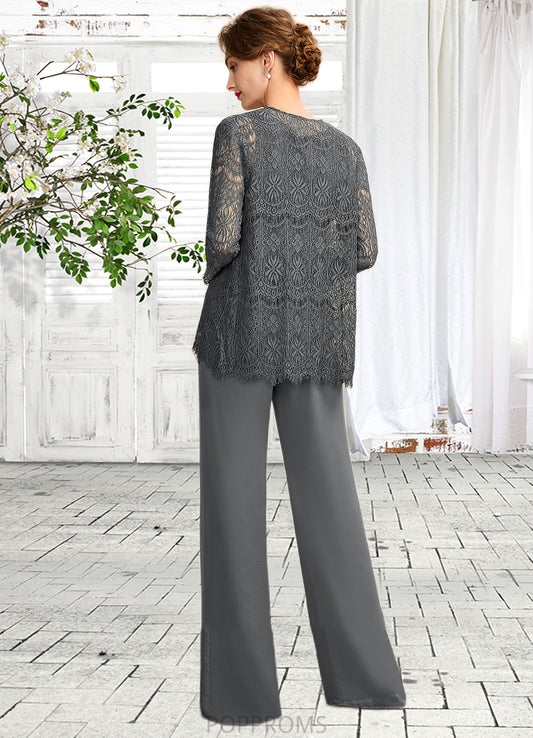 Gabrielle Jumpsuit/Pantsuit Scoop Neck Floor-Length Chiffon Lace Mother of the Bride Dress PP6126P0015006