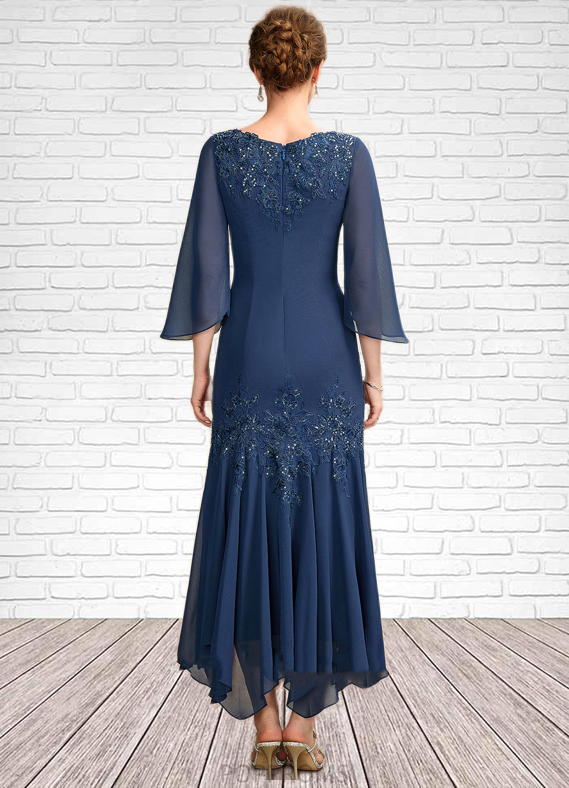 Giana Trumpet/Mermaid V-neck Ankle-Length Chiffon Mother of the Bride Dress With Appliques Lace Sequins PP6126P0015009