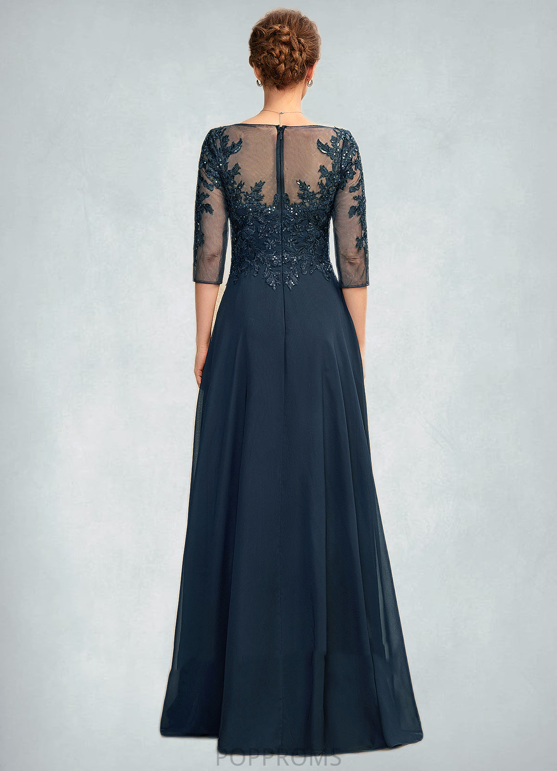 Adriana A-Line V-neck Floor-Length Chiffon Lace Mother of the Bride Dress With Sequins Split Front PP6126P0015014