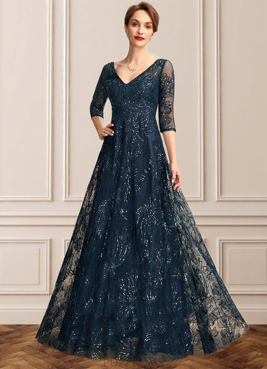 Jean A-Line V-neck Floor-Length Lace Mother of the Bride Dress With Sequins PP6126P0015015