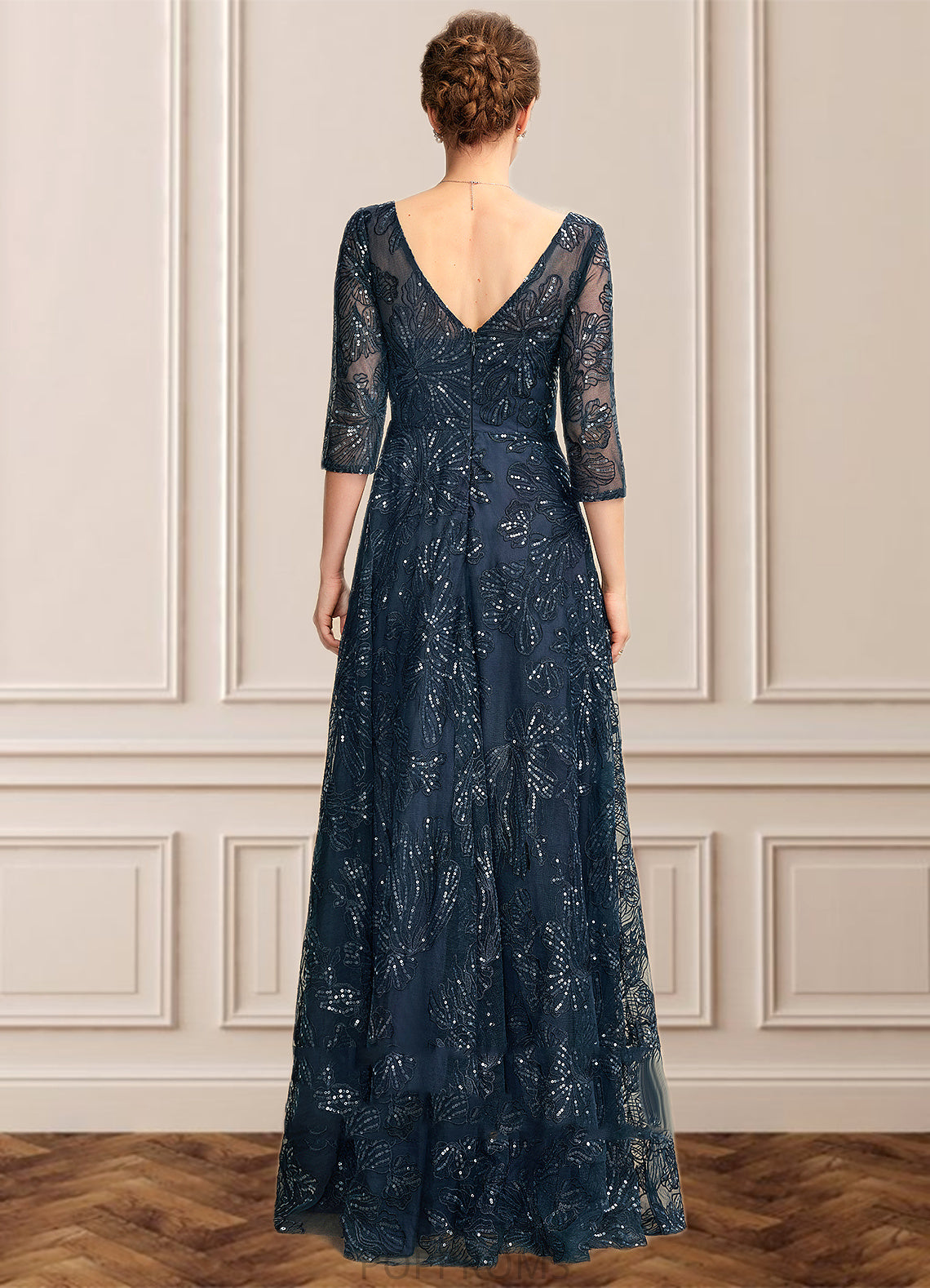 Jean A-Line V-neck Floor-Length Lace Mother of the Bride Dress With Sequins PP6126P0015015