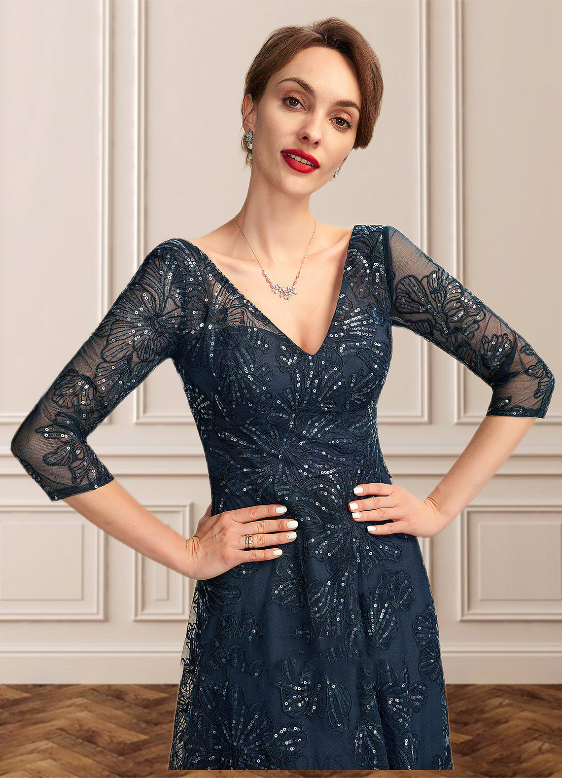 Jean A-Line V-neck Floor-Length Lace Mother of the Bride Dress With Sequins PP6126P0015015