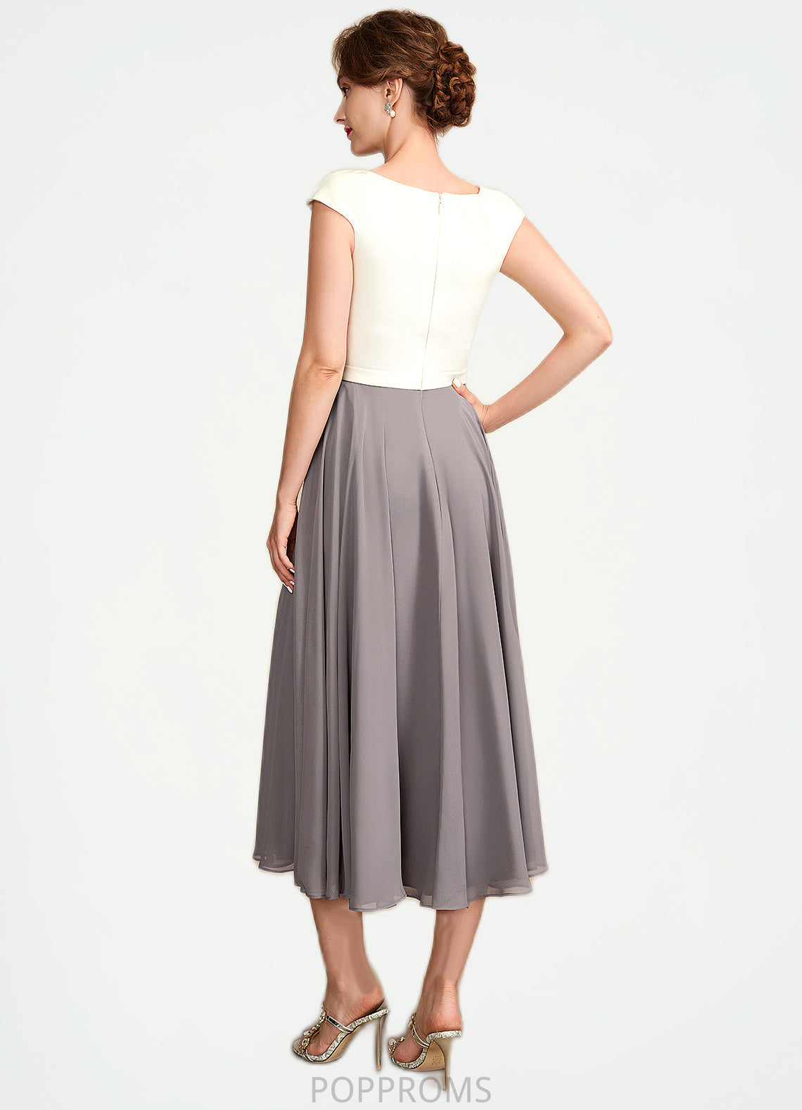 Audrey A-Line V-neck Tea-Length Chiffon Mother of the Bride Dress With Ruffle Beading Sequins PP6126P0015016