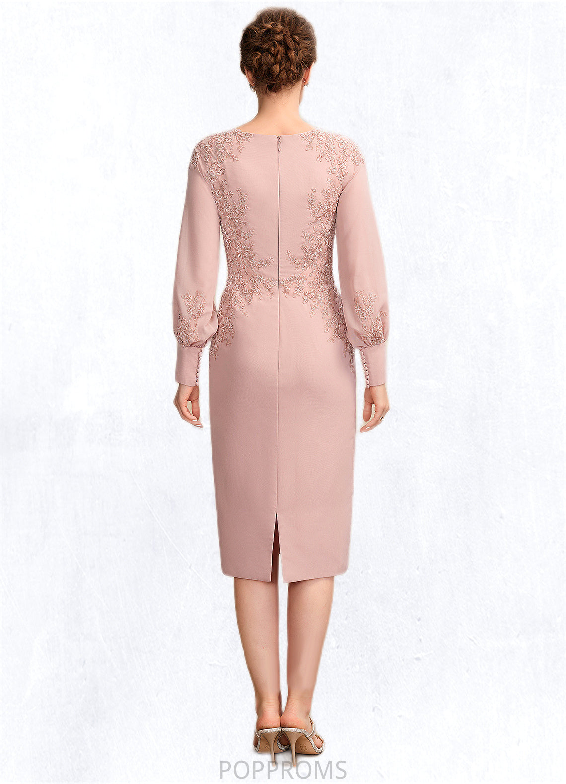 Jo Sheath/Column Scoop Neck Knee-Length Chiffon Lace Mother of the Bride Dress With Beading Sequins PP6126P0015020