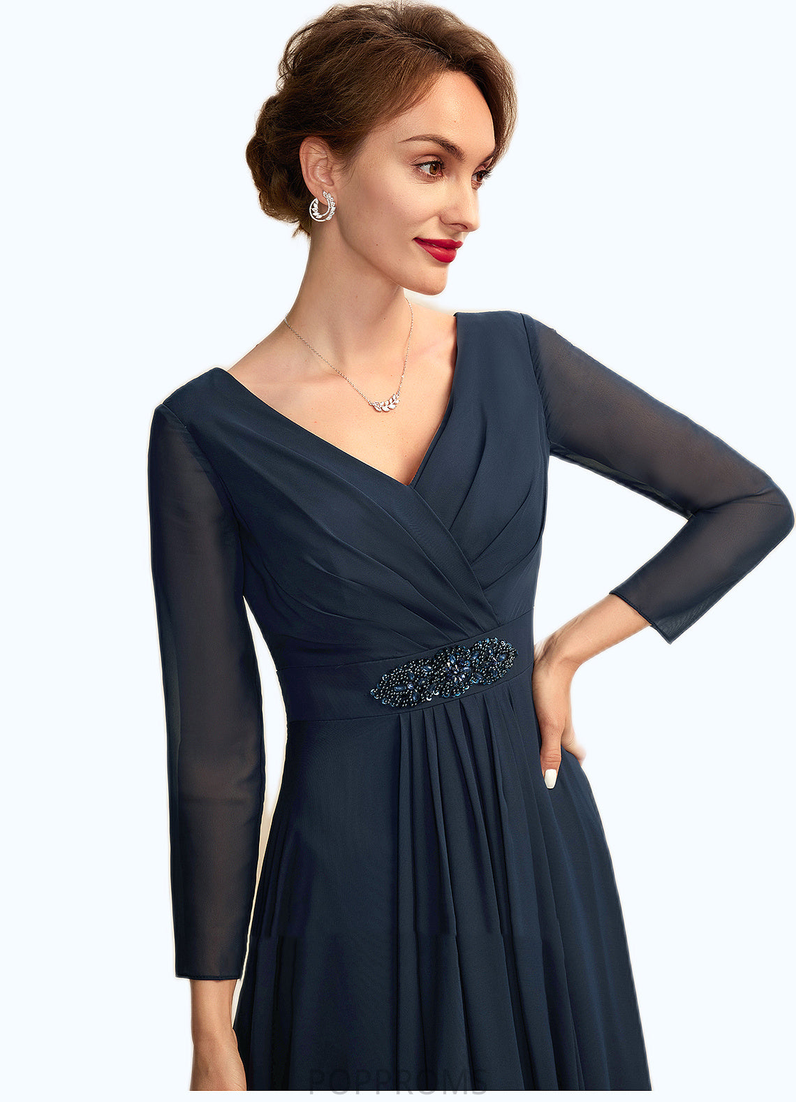 Kamila A-Line V-neck Asymmetrical Chiffon Mother of the Bride Dress With Ruffle Beading Bow(s) PP6126P0015021