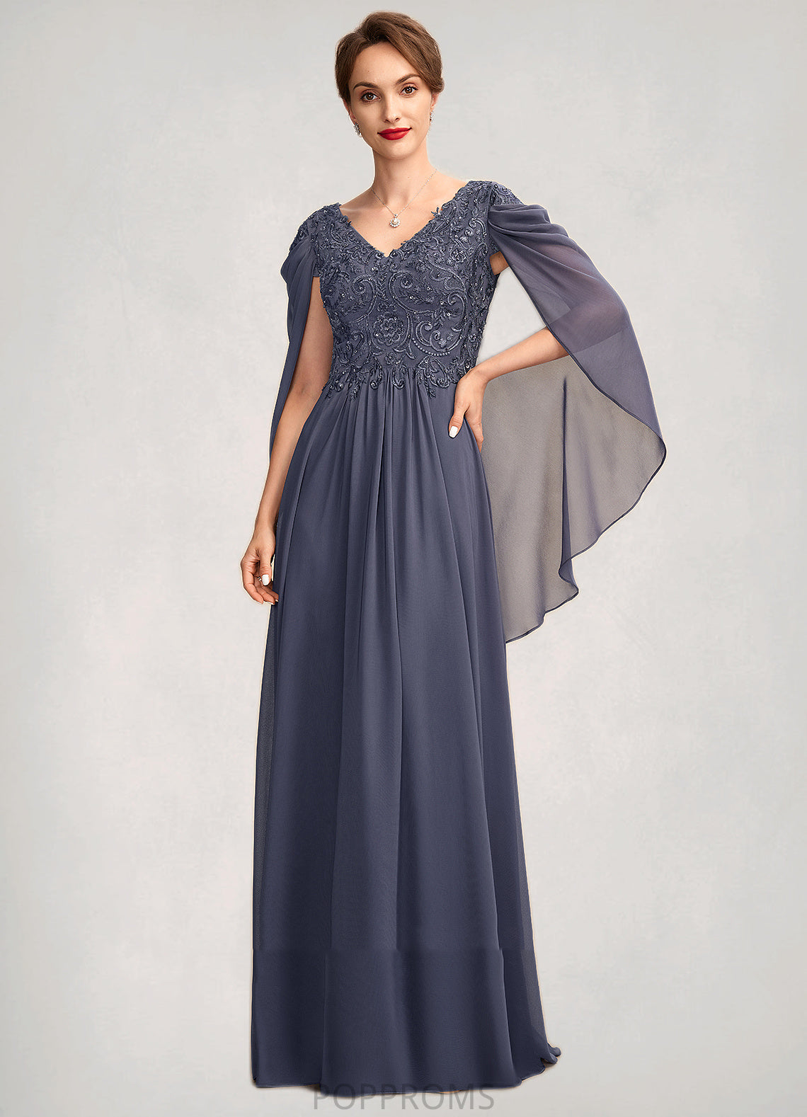 Amiah A-Line V-neck Floor-Length Chiffon Lace Mother of the Bride Dress With Beading Sequins PP6126P0015022