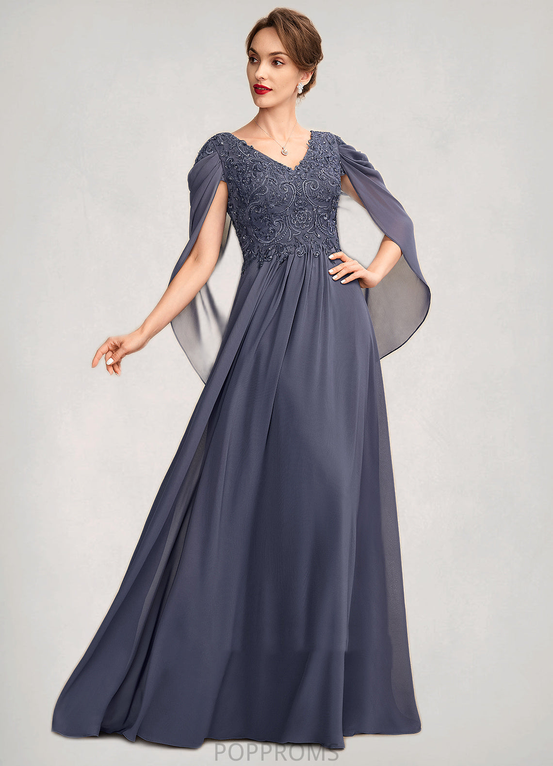 Amiah A-Line V-neck Floor-Length Chiffon Lace Mother of the Bride Dress With Beading Sequins PP6126P0015022