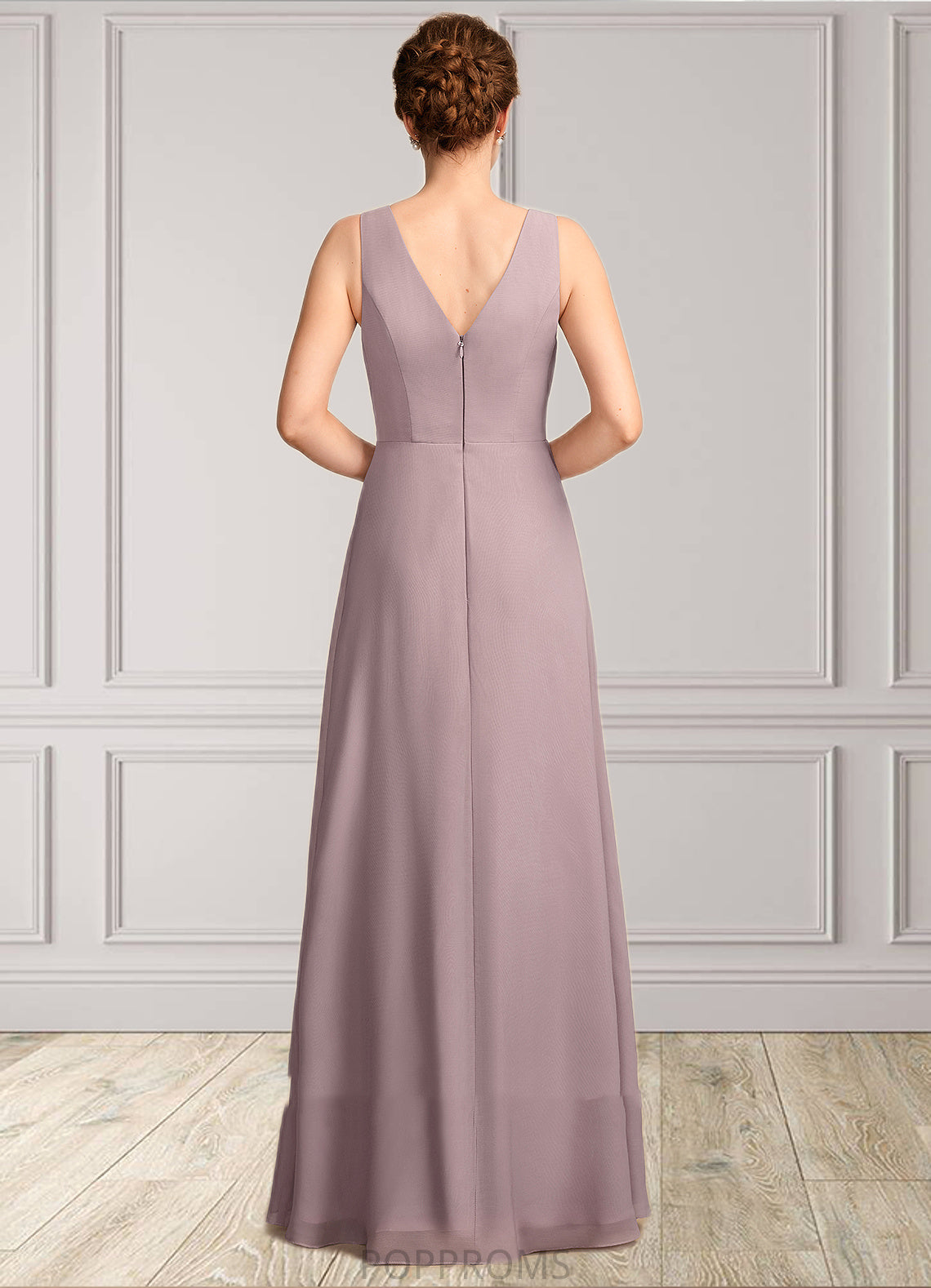 Victoria A-Line V-neck Floor-Length Chiffon Mother of the Bride Dress With Ruffle PP6126P0015026