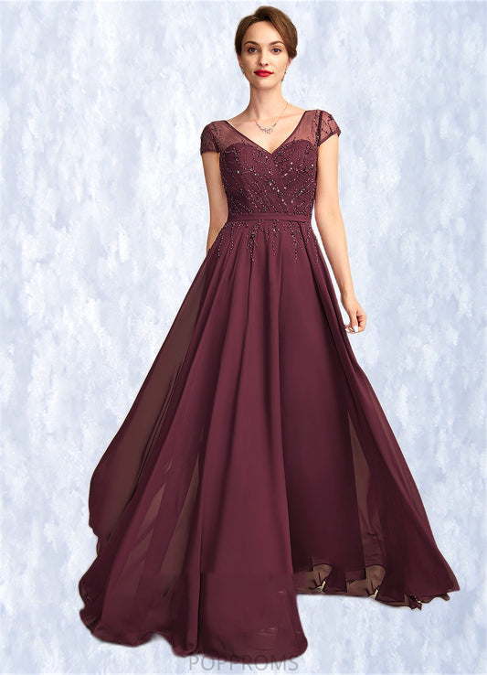 Ingrid A-Line V-neck Floor-Length Chiffon Mother of the Bride Dress With Beading Sequins PP6126P0015028