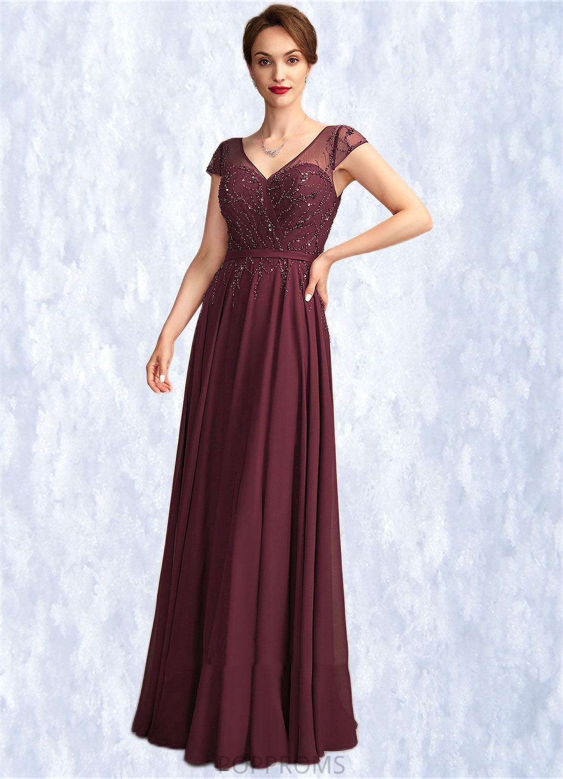 Ingrid A-Line V-neck Floor-Length Chiffon Mother of the Bride Dress With Beading Sequins PP6126P0015028