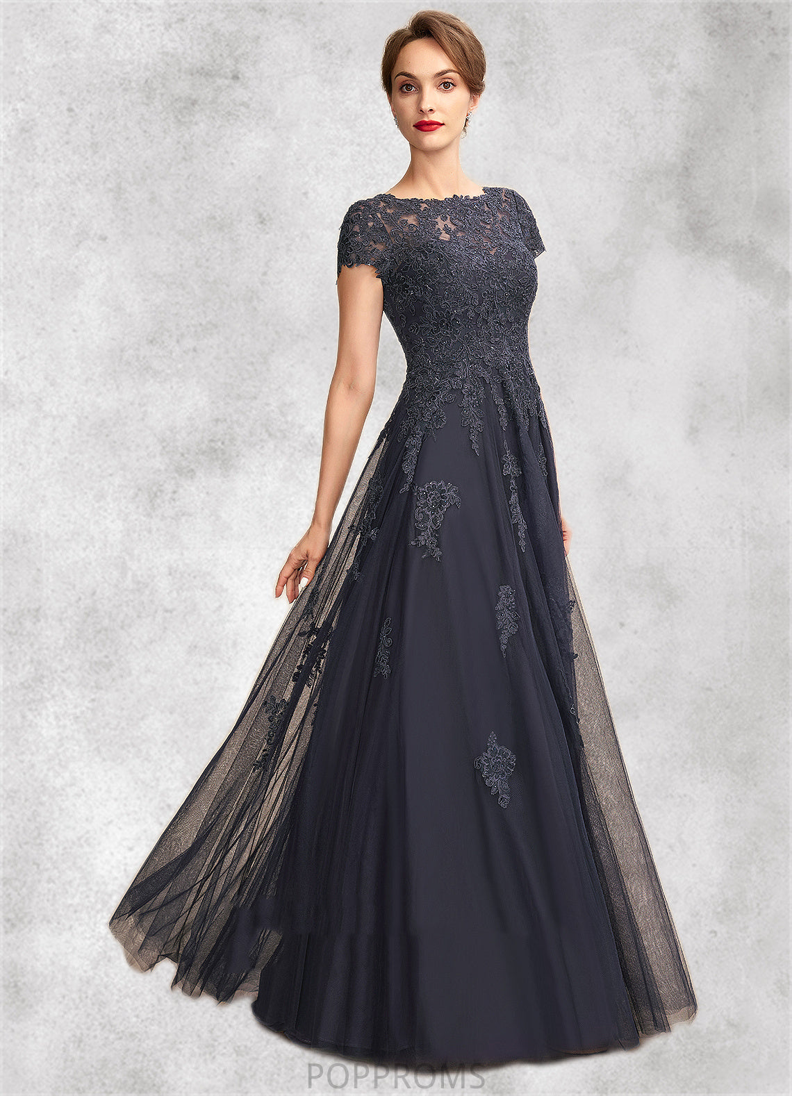 Olive A-Line Scoop Neck Floor-Length Tulle Lace Mother of the Bride Dress With Beading PP6126P0015029