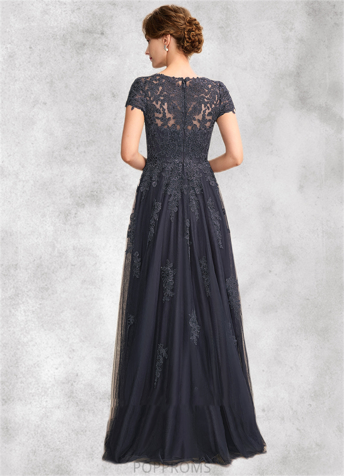 Olive A-Line Scoop Neck Floor-Length Tulle Lace Mother of the Bride Dress With Beading PP6126P0015029