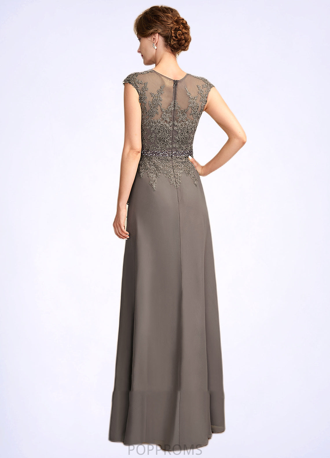 Jode A-Line V-neck Floor-Length Chiffon Lace Mother of the Bride Dress With Beading Sequins Cascading Ruffles PP6126P0015030