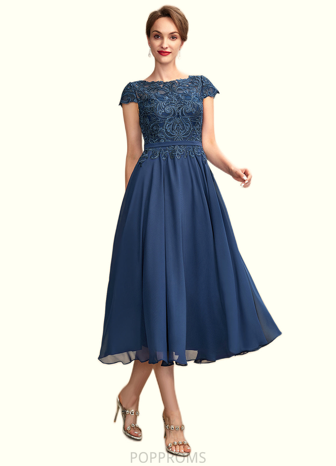 Shayla A-Line Scoop Neck Tea-Length Chiffon Lace Mother of the Bride Dress PP6126P0015032