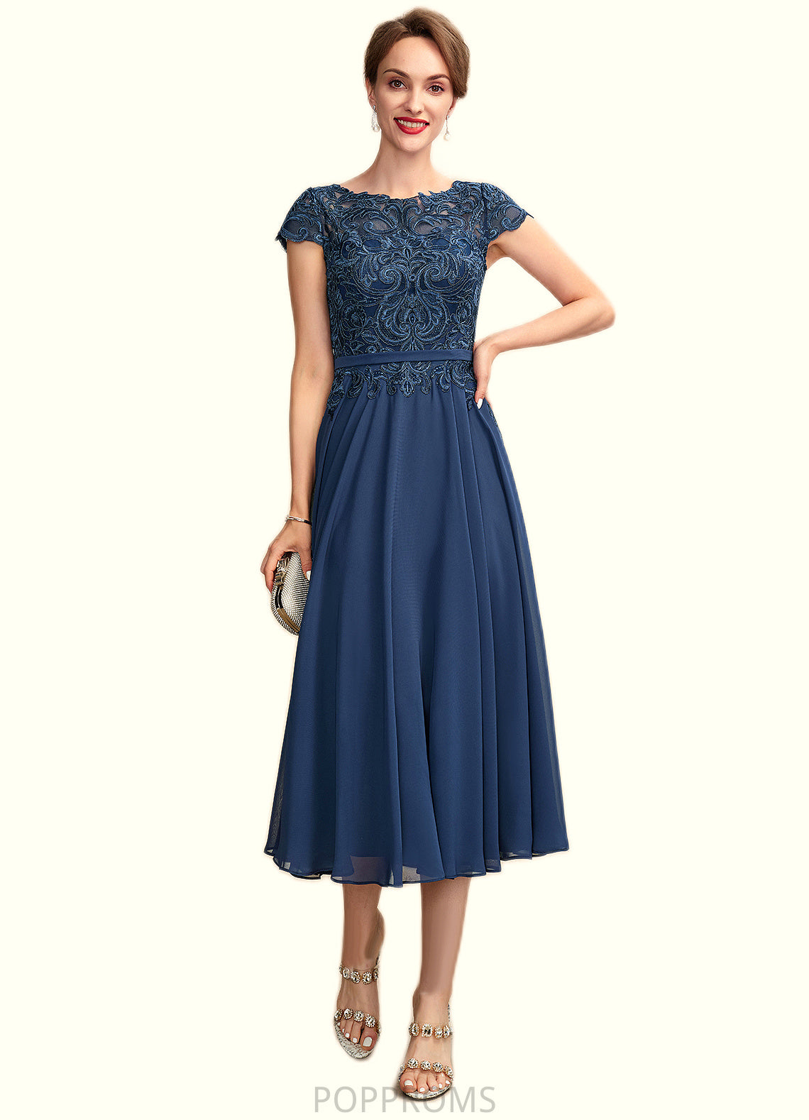 Shayla A-Line Scoop Neck Tea-Length Chiffon Lace Mother of the Bride Dress PP6126P0015032