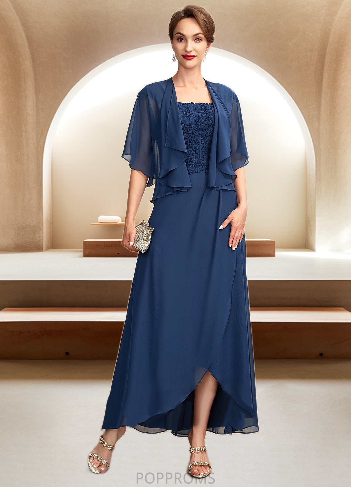 Savannah A-Line Square Neckline Asymmetrical Chiffon Lace Mother of the Bride Dress PP6126P0015034