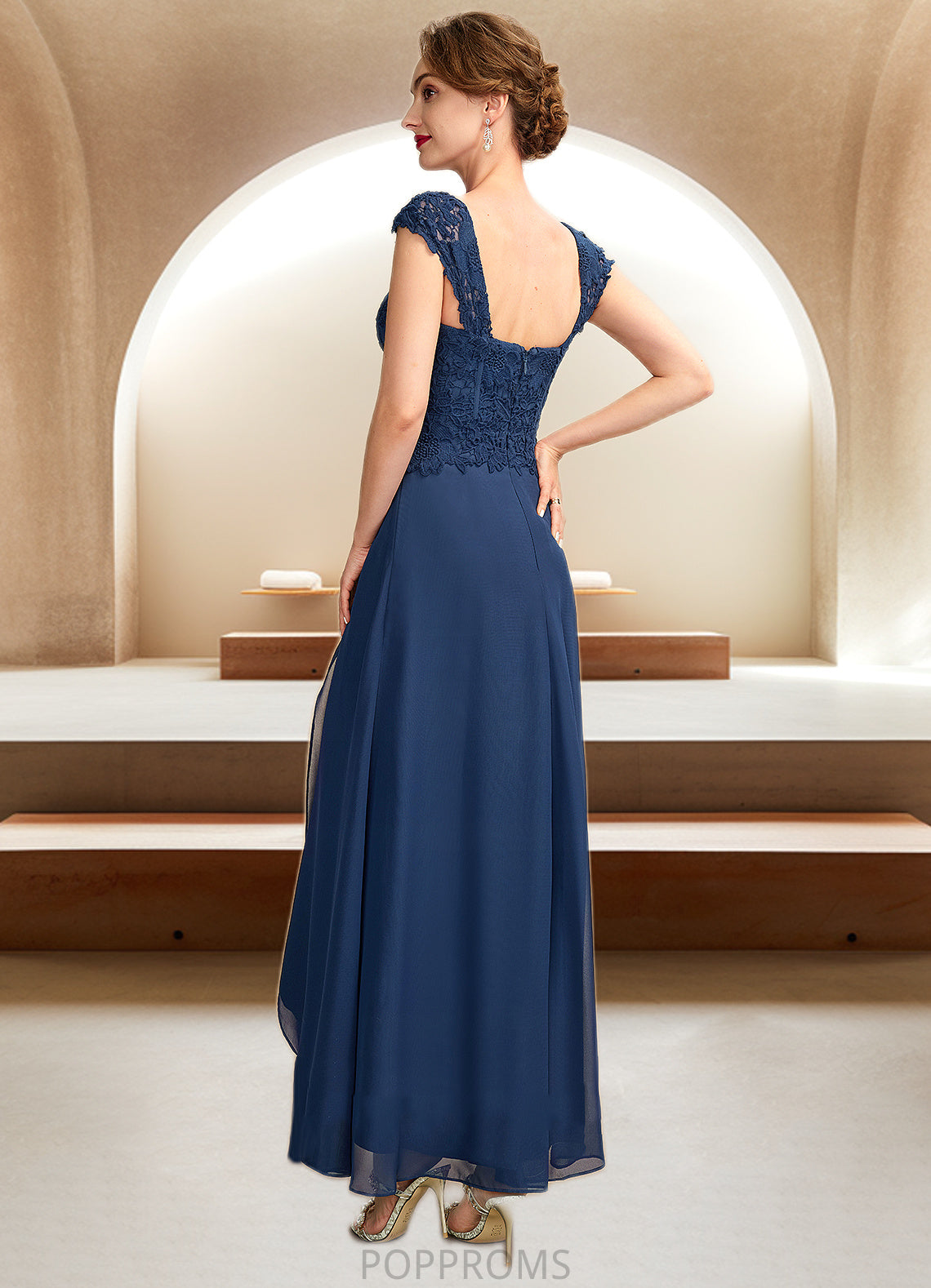 Savannah A-Line Square Neckline Asymmetrical Chiffon Lace Mother of the Bride Dress PP6126P0015034