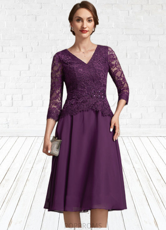 Mila A-Line V-neck Knee-Length Chiffon Lace Mother of the Bride Dress With Beading Sequins PP6126P0015035