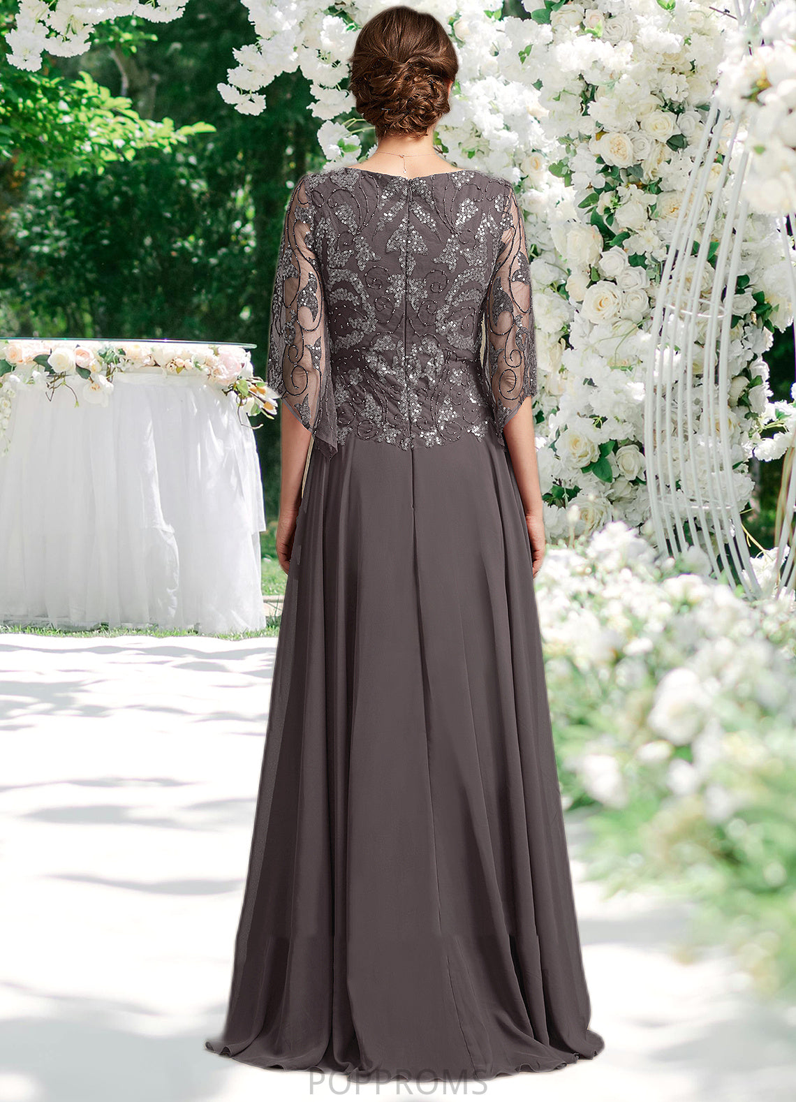 Amina A-Line Scoop Neck Floor-Length Chiffon Lace Mother of the Bride Dress With Beading Sequins PP6126P0015036