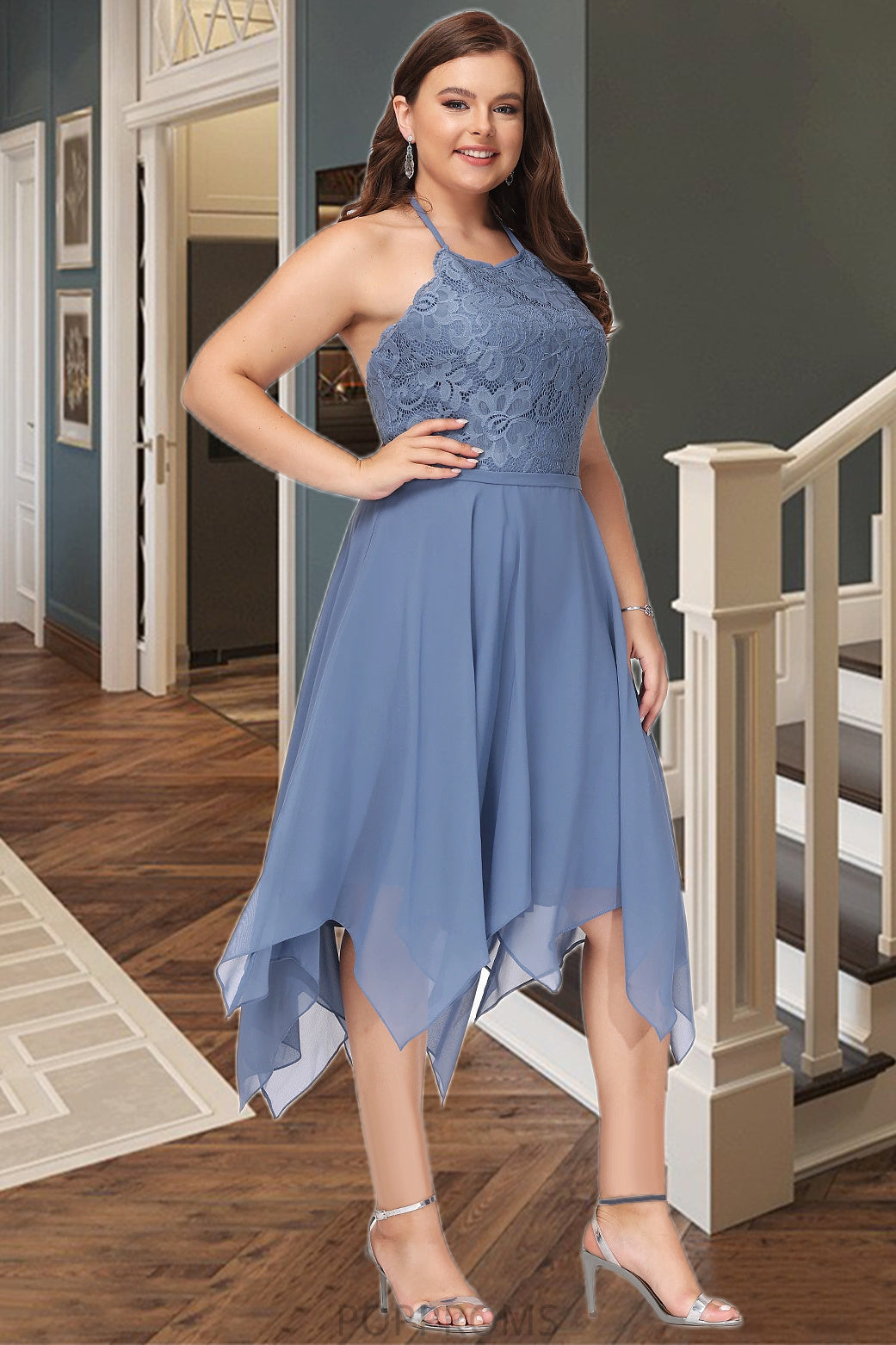 Eleanor A-line Halter Asymmetrical Chiffon Lace Homecoming Dress PP6P0020561