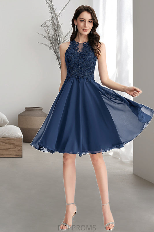 Destiny A-line Scoop Knee-Length Chiffon Lace Homecoming Dress With Beading PP6P0020515