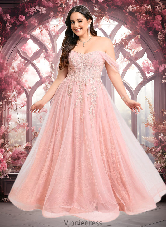 Yamilet A-line Sweetheart Off the Shoulder Floor-Length Tulle Floral Lace Prom Dresses With Appliques Lace PP6P0025870