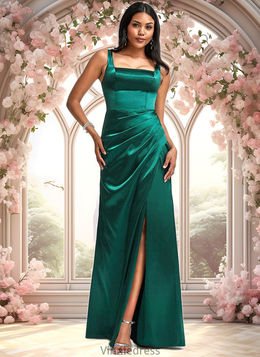 Myla A-line Square Floor-Length Stretch Satin Bridesmaid Dress PP6P0025742