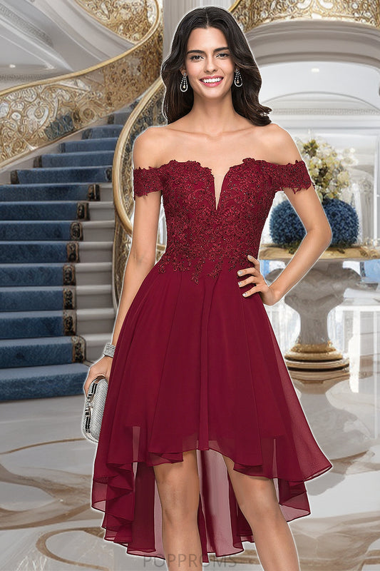 Hana A-line Off the Shoulder Asymmetrical Chiffon Homecoming Dress With Beading PP6P0020582