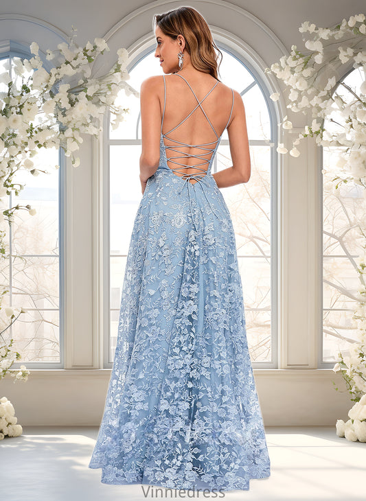 Melanie A-line Scoop Floor-Length Lace Floral Prom Dresses PP6P0025847