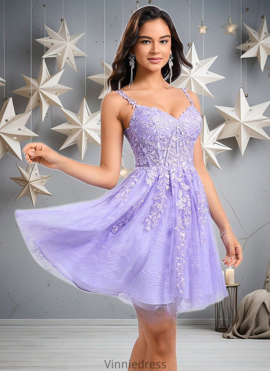 Breanna A-line V-Neck Short Tulle Lace Homecoming Dress PP6P0025640