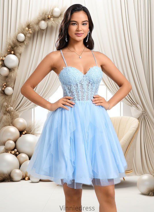 Parker Ball-Gown/Princess Sweetheart Short Lace Tulle Homecoming Dress With Ruffle PP6P0025707