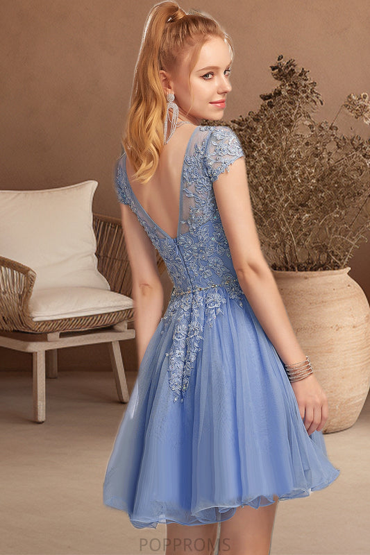 Shyanne A-line Scoop Short/Mini Tulle Homecoming Dress With Beading Appliques Lace PP6P0020547