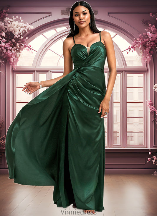 Brielle A-line V-Neck Floor-Length Stretch Satin Bridesmaid Dress PP6P0025745