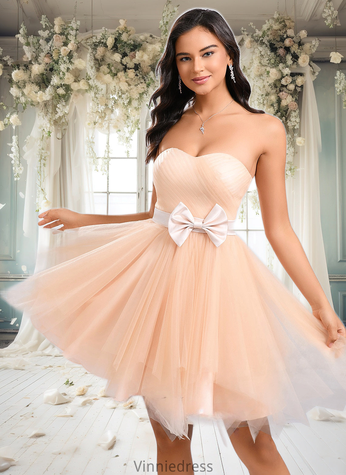 Josephine Ball-Gown/Princess Sweetheart Short Tulle Homecoming Dress With Bow PP6P0025719