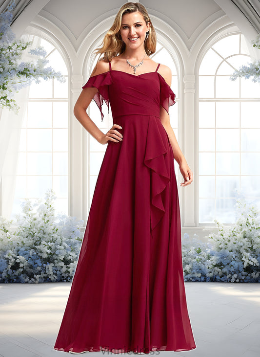 Karli A-line Cold Shoulder Floor-Length Chiffon Bridesmaid Dress With Ruffle PP6P0025755