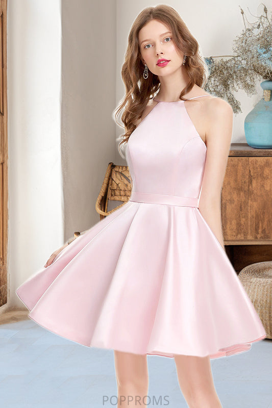 Paola A-line Scoop Short/Mini Satin Homecoming Dress PP6P0020590