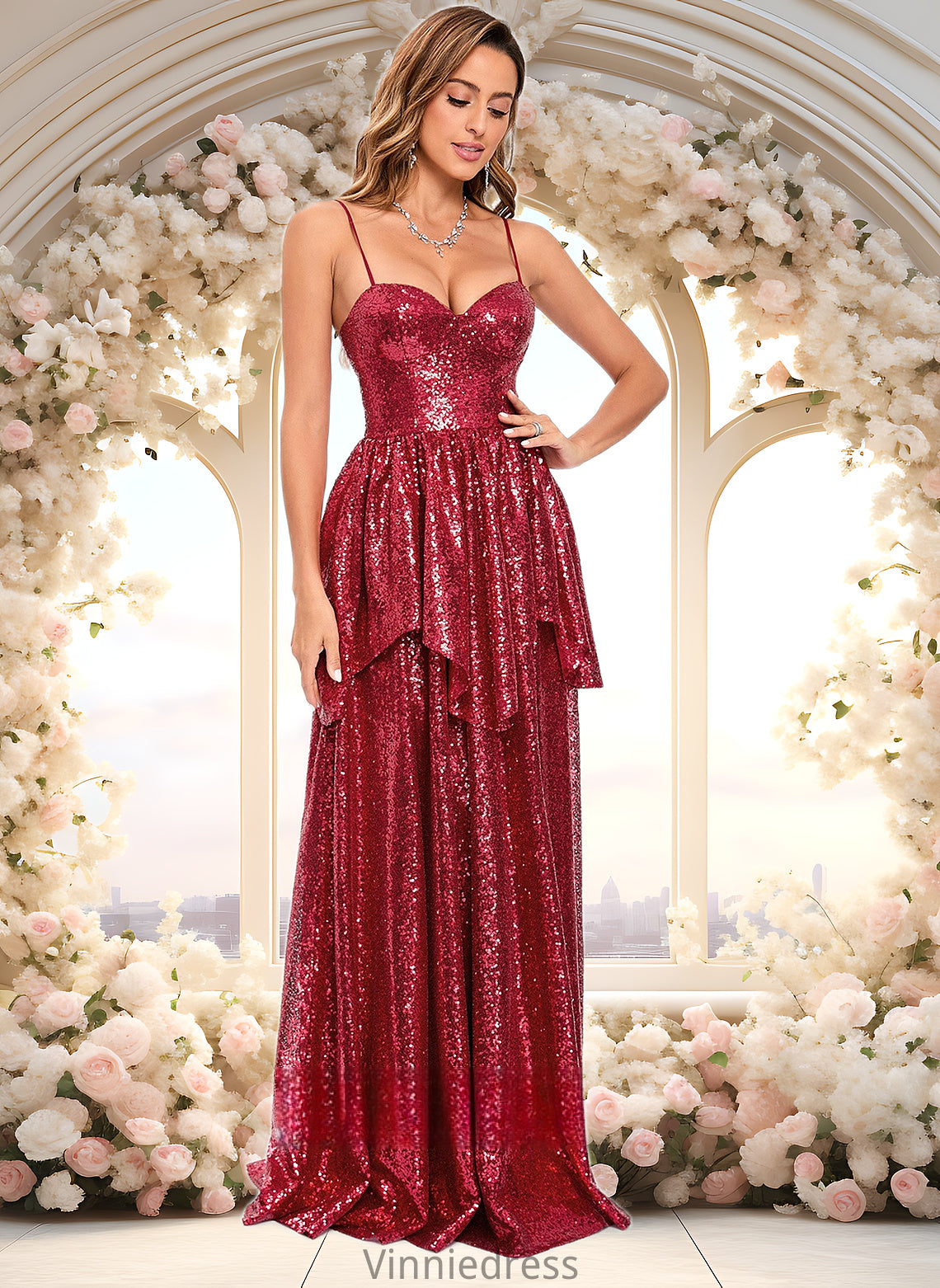 Krystal A-line Sweetheart Floor-Length Sequin Prom Dresses PP6P0025868