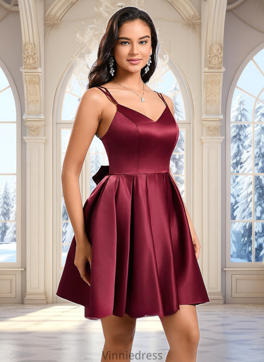 Sahna Ball-Gown/Princess V-Neck Short Satin Homecoming Dress With Bow PP6P0025662