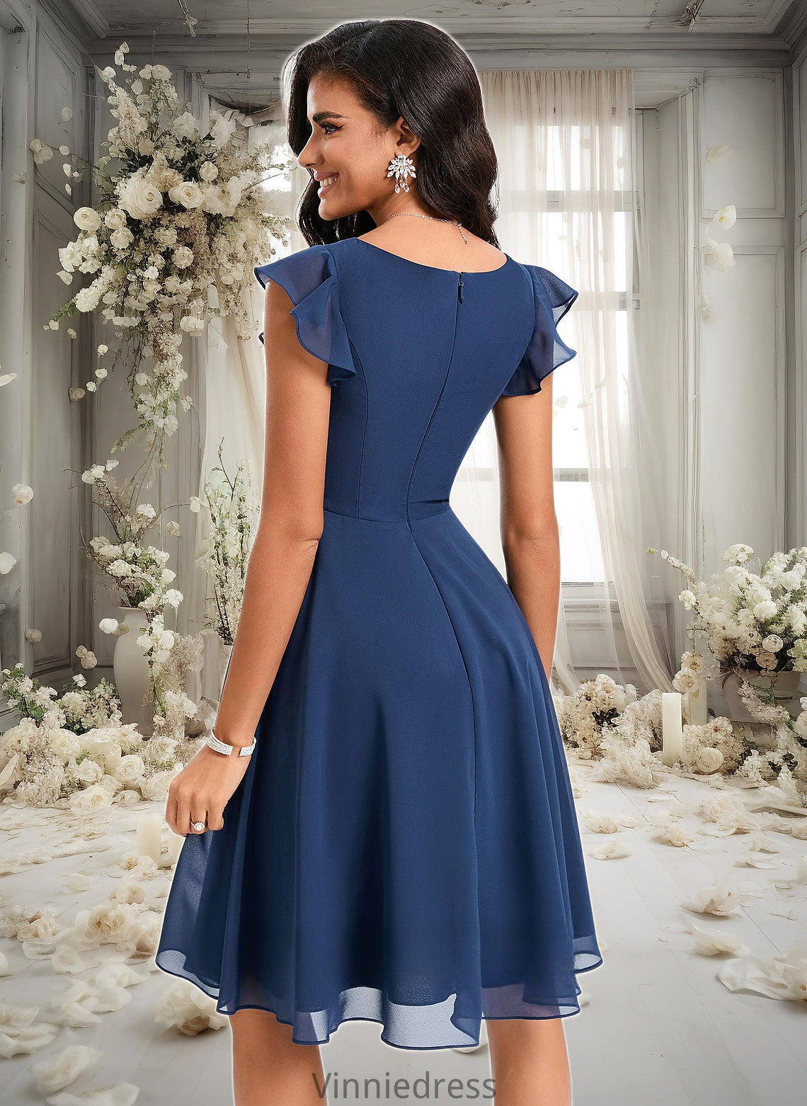 Rachael A-line V-Neck Knee-Length Chiffon Homecoming Dress With Ruffle PP6P0025684