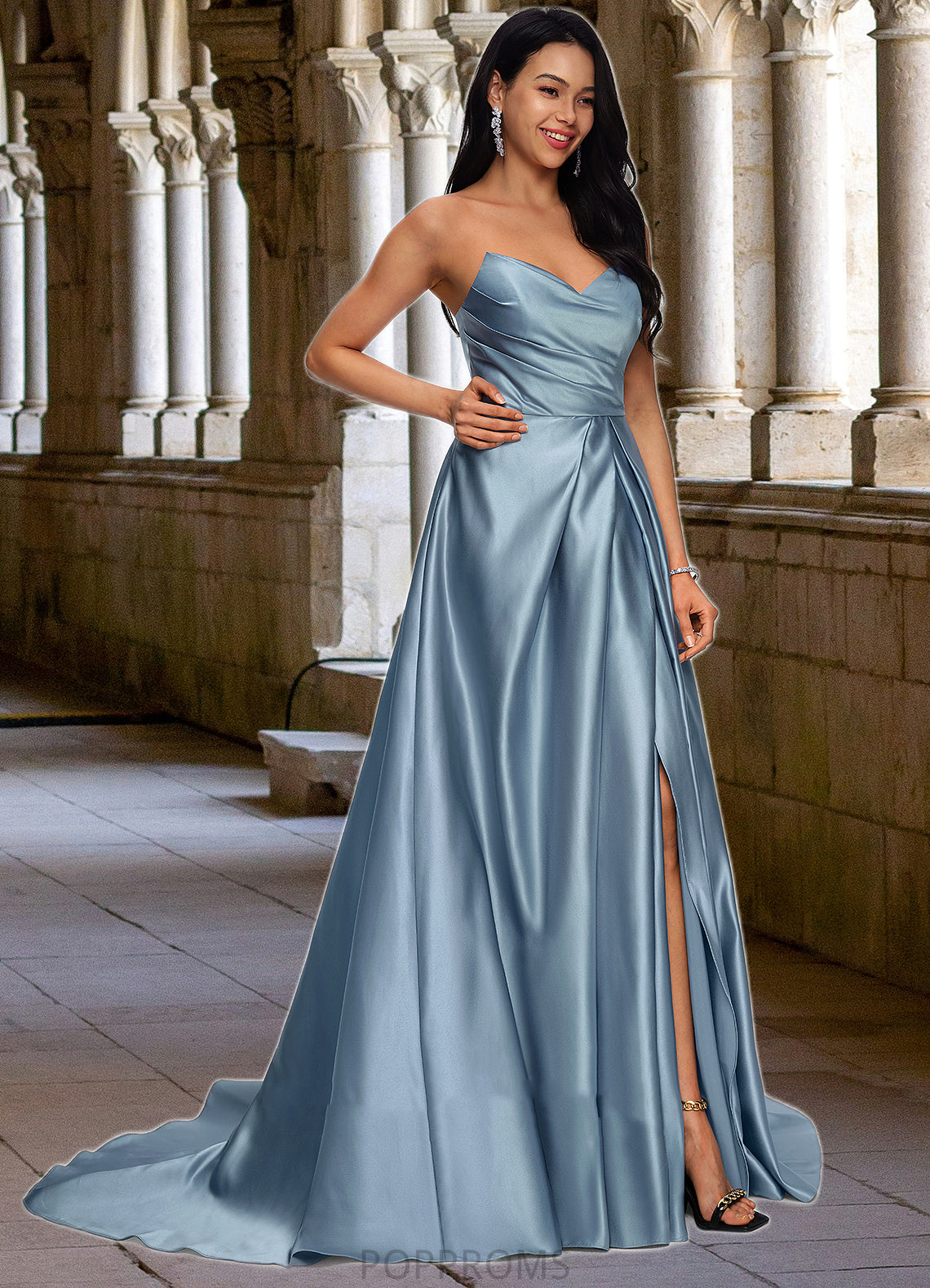 Aylin Ball-Gown/Princess V-Neck Sweep Train Satin Prom Dresses PP6P0022191