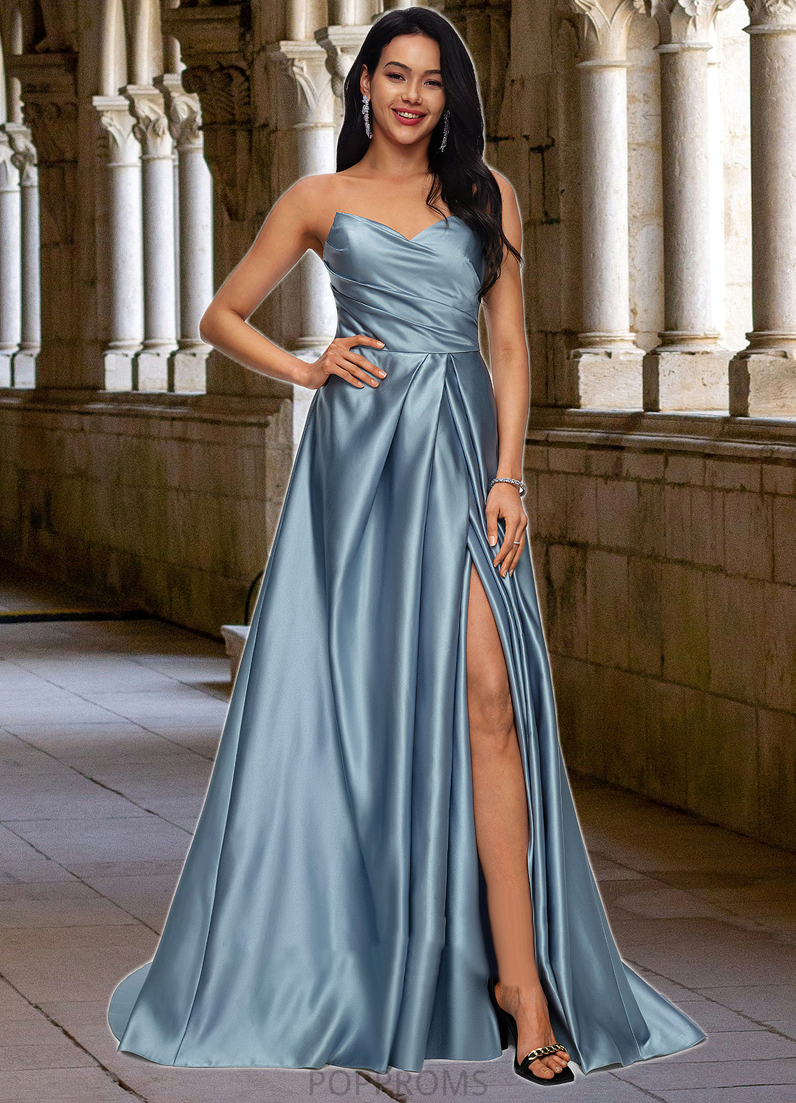 Aylin Ball-Gown/Princess V-Neck Sweep Train Satin Prom Dresses PP6P0022191