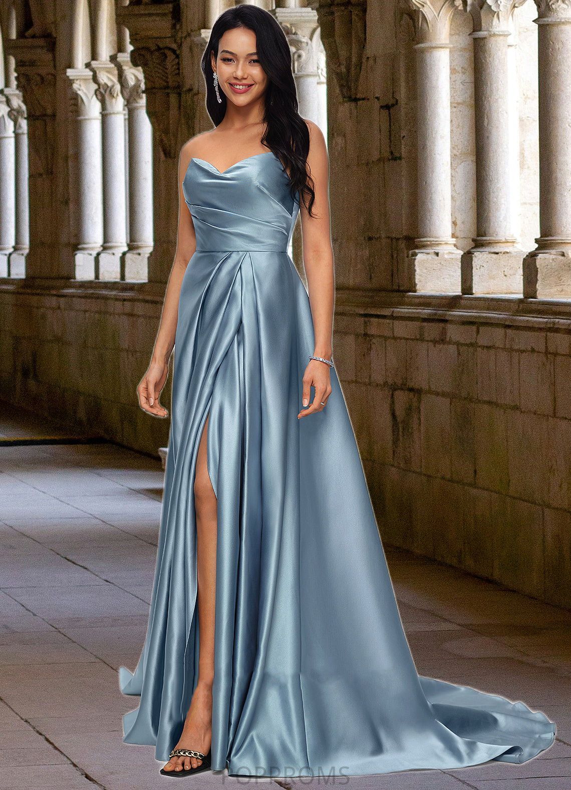 Aylin Ball-Gown/Princess V-Neck Sweep Train Satin Prom Dresses PP6P0022191