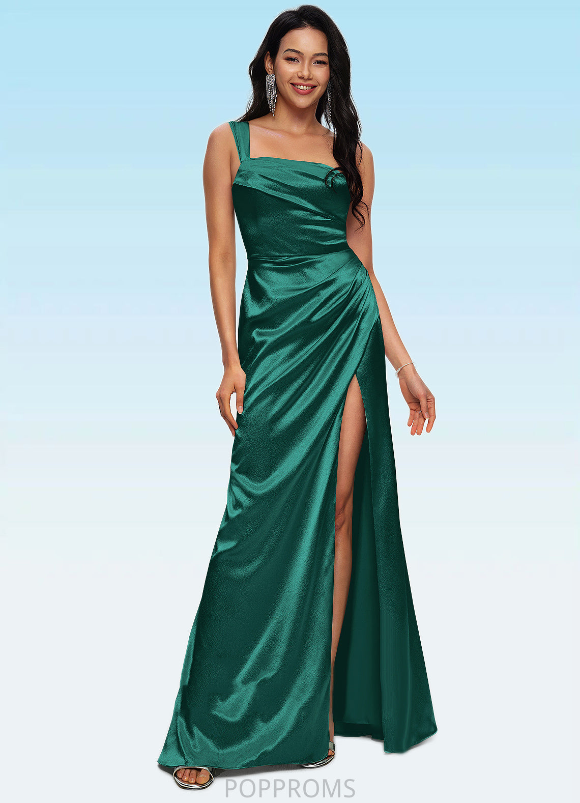 Ashley Sheath/Column Asymmetrical Floor-Length Stretch Satin Prom Dresses PP6P0022193