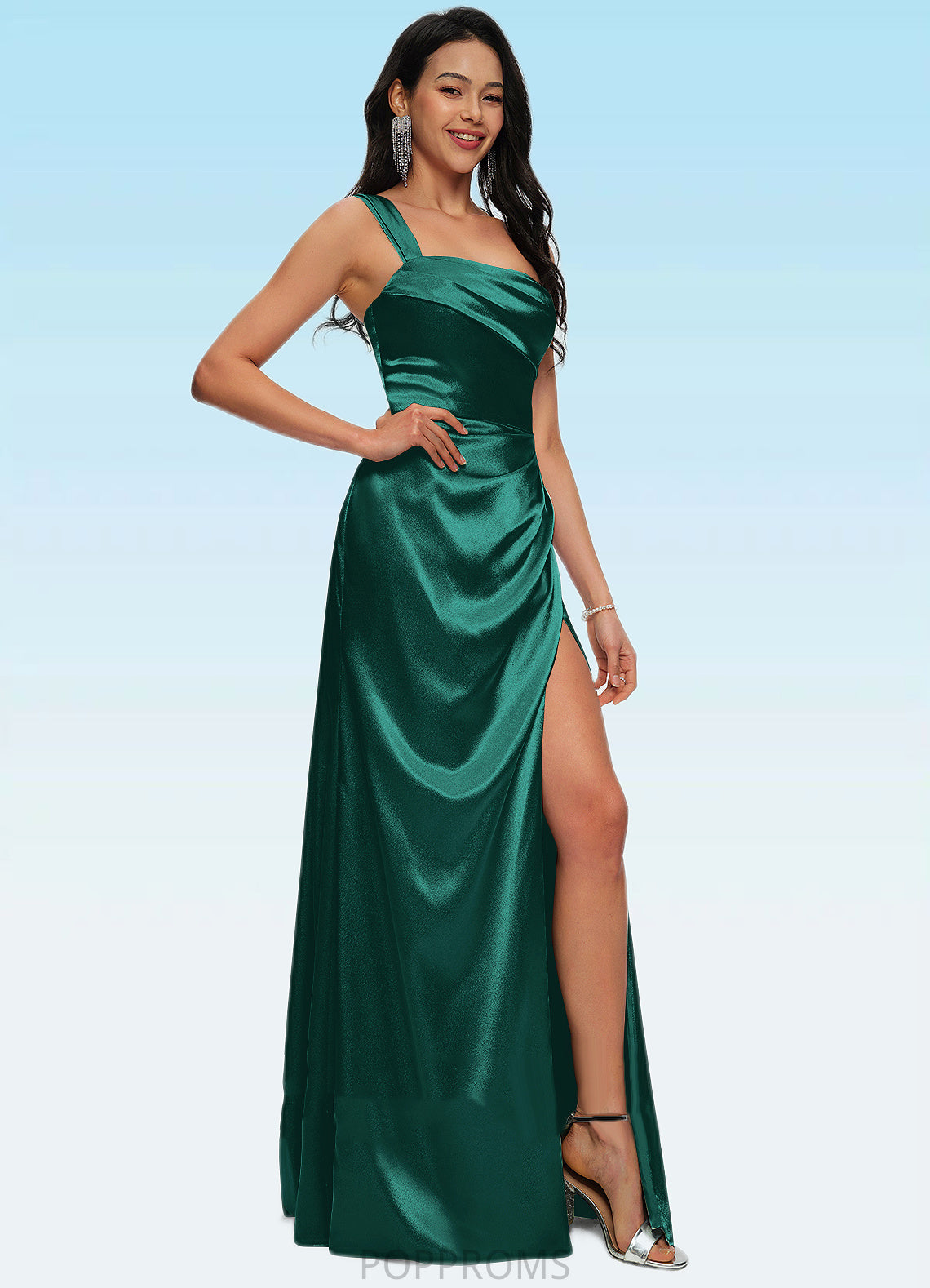 Ashley Sheath/Column Asymmetrical Floor-Length Stretch Satin Prom Dresses PP6P0022193