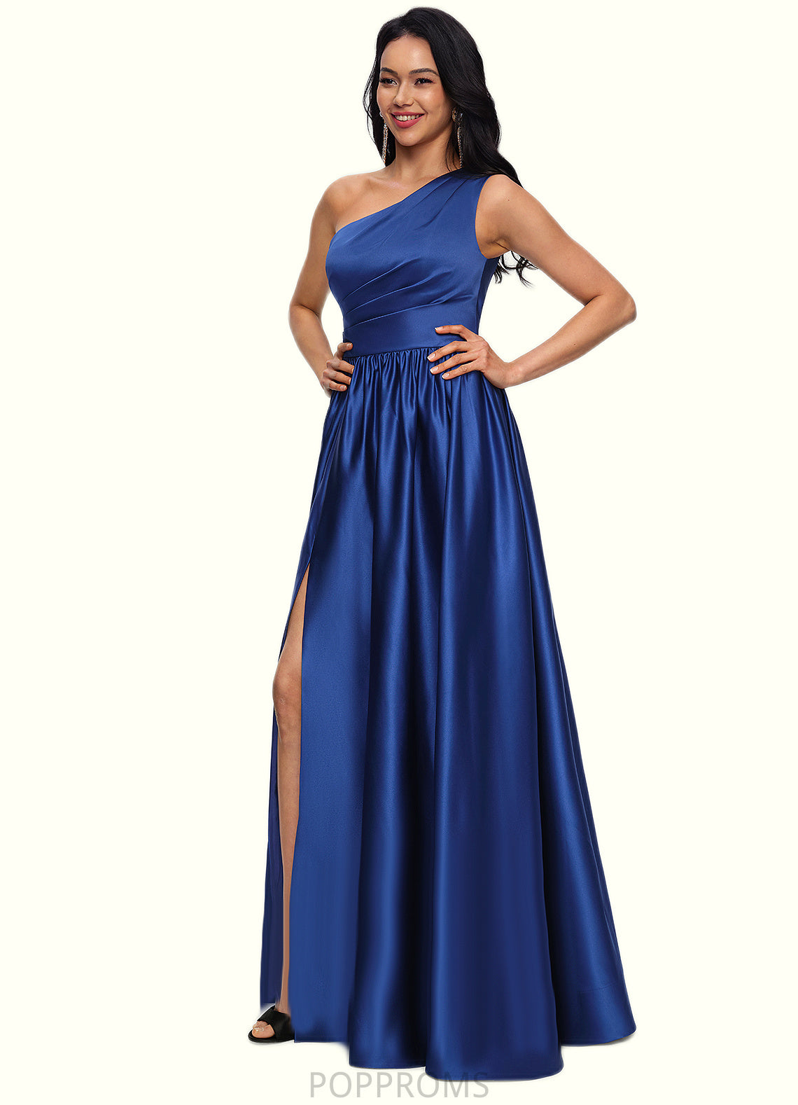 Quinn Ball-Gown/Princess One Shoulder Floor-Length Satin Prom Dresses PP6P0022201