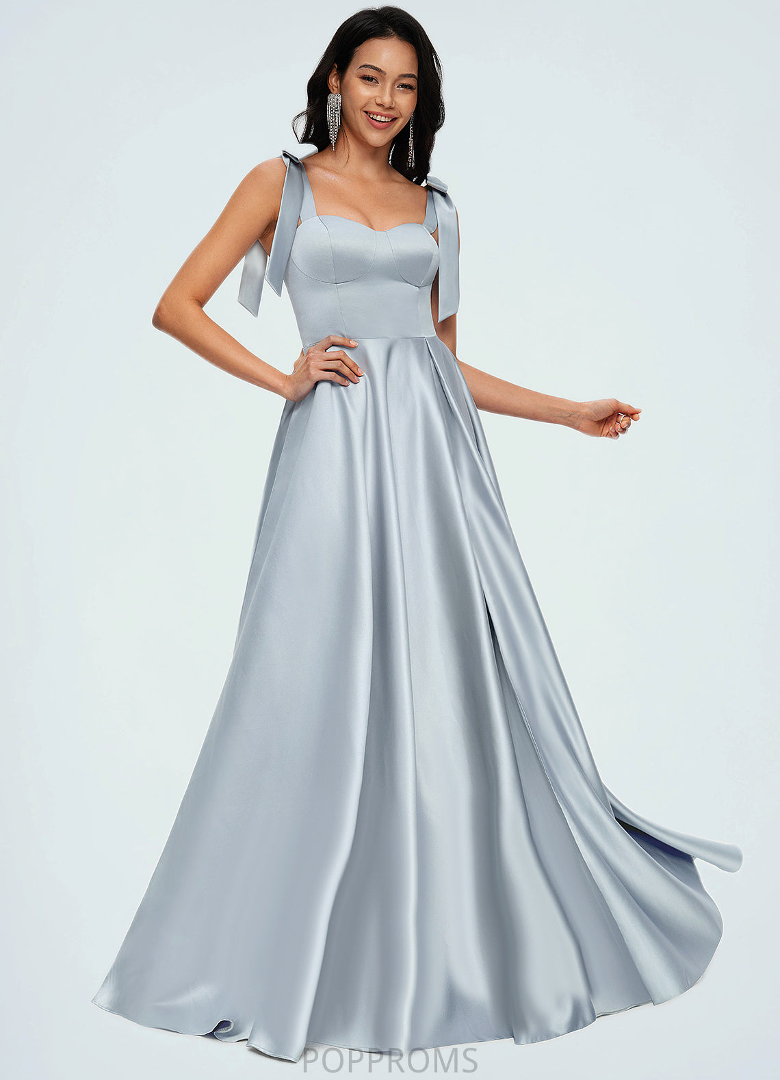 Yareli A-line Sweetheart Sweep Train Satin Prom Dresses With Bow PP6P0022203