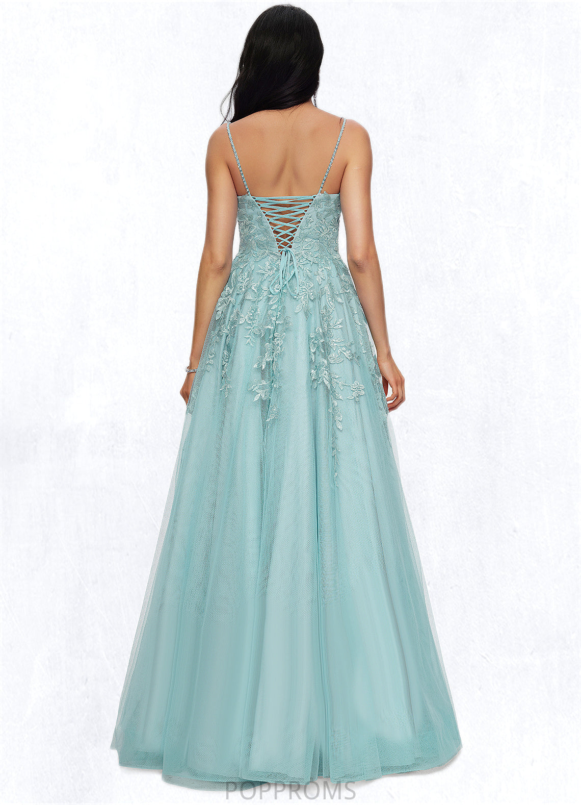 Maryjane Ball-Gown/Princess Straight Floor-Length Tulle Prom Dresses With Appliques Lace Sequins PP6P0022206