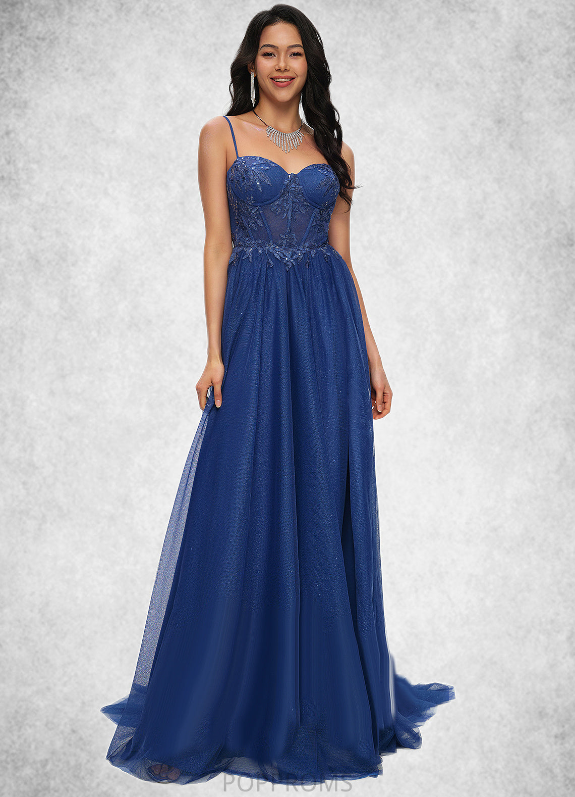 Kaelyn Ball-Gown/Princess Sweetheart Sweep Train Tulle Prom Dresses With Appliques Lace Sequins PP6P0022210