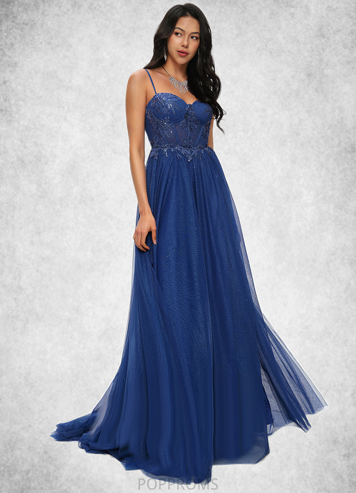 Kaelyn Ball-Gown/Princess Sweetheart Sweep Train Tulle Prom Dresses With Appliques Lace Sequins PP6P0022210