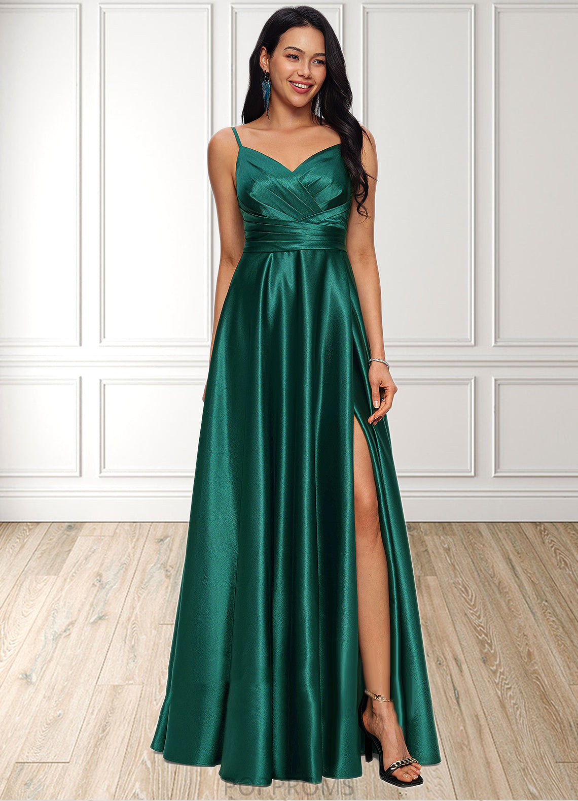 Jaylah A-line V-Neck Floor-Length Stretch Satin Prom Dresses PP6P0022211